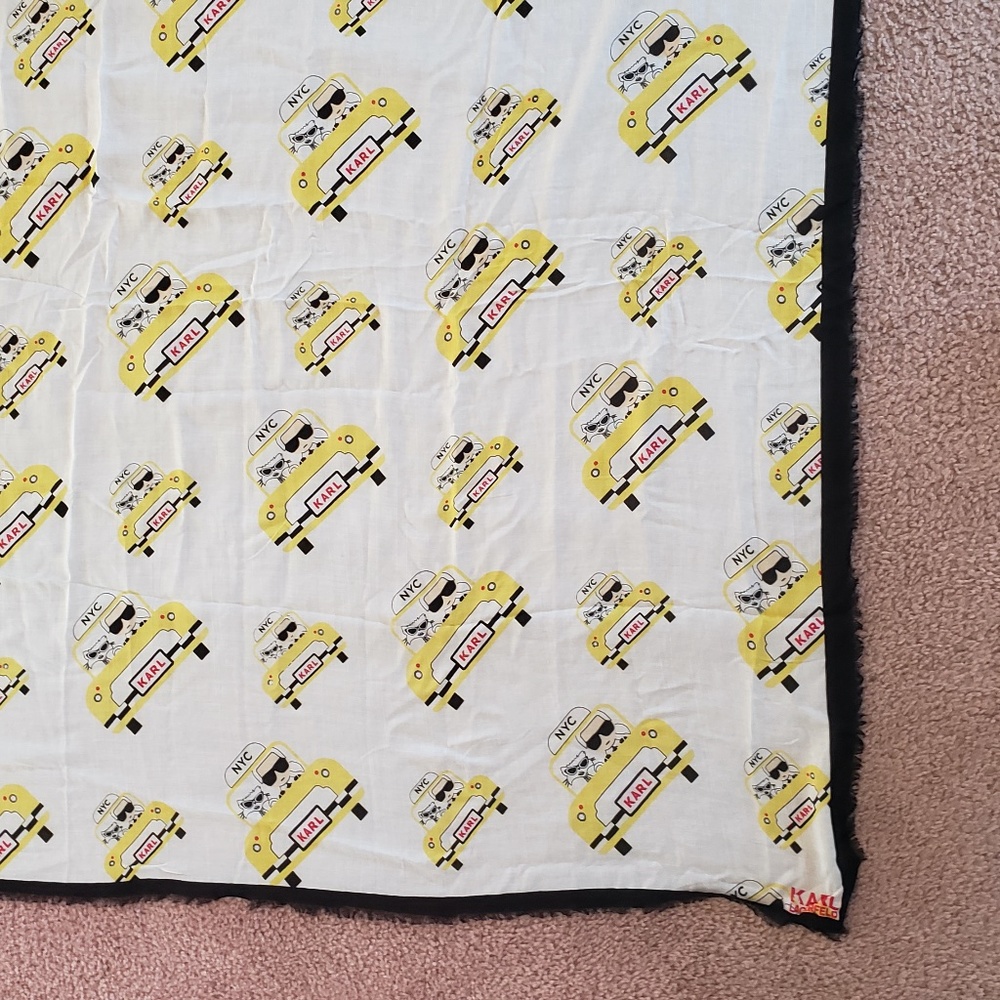 NWT Karl Lagerfeld Ikonik Print Silk Modal Large Square Frayed Edges Black Scarf - Picture 15 of 15
